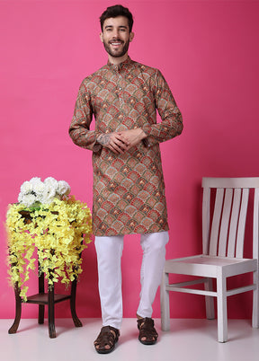 2 Pc Multicolor Silk Kurta Pajama Set