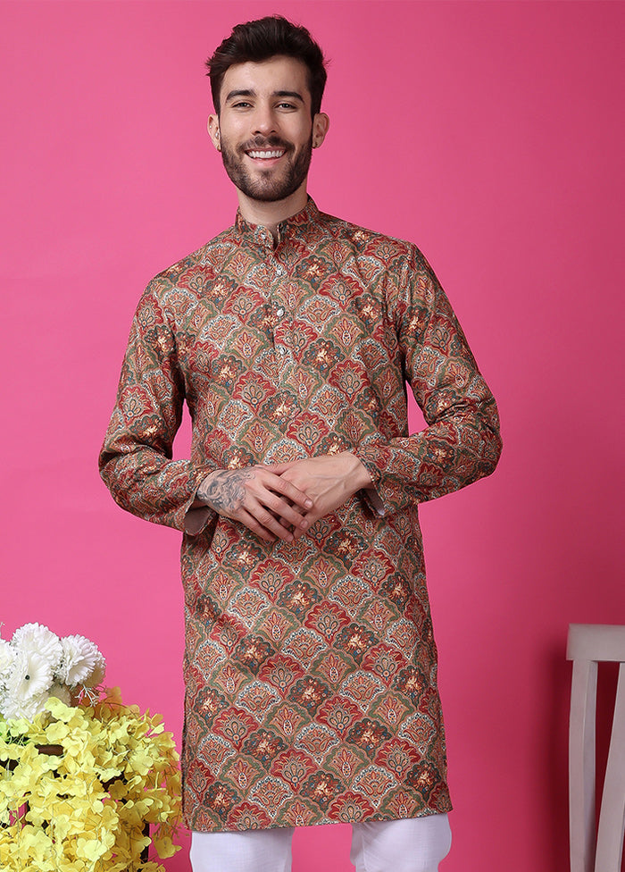 2 Pc Multicolor Silk Kurta Pajama Set