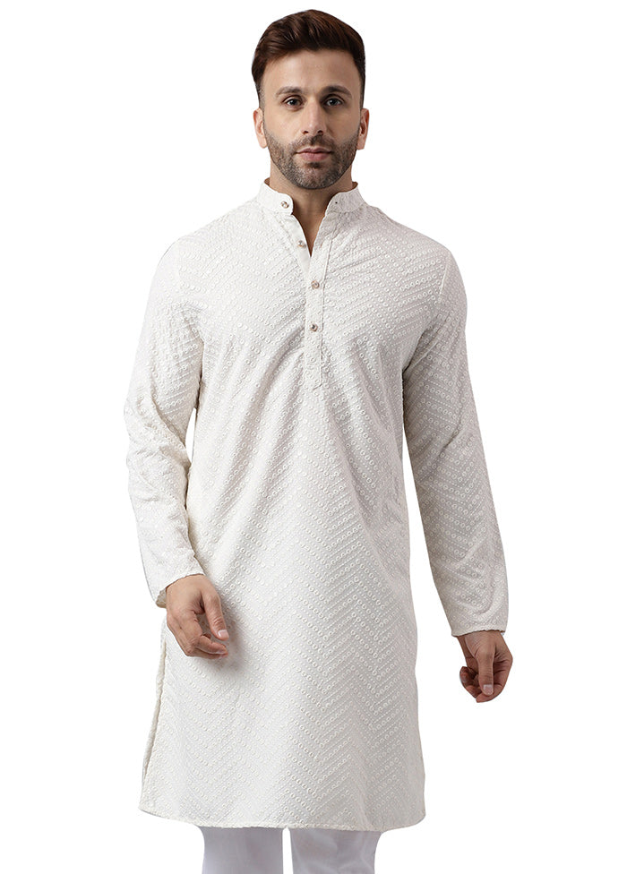 2 Pc White Silk Kurta Pajama Set