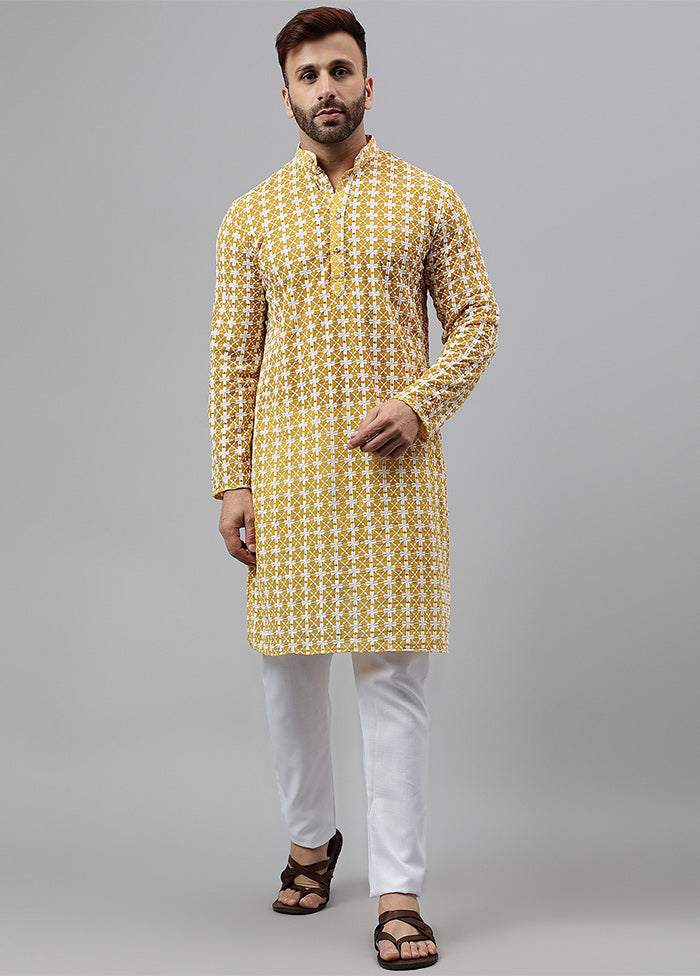 2 Pc Mustard Viscose Kurta Pajama Set