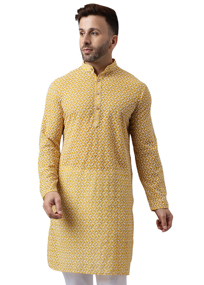 2 Pc Yellow Silk Kurta Pajama Set