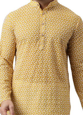 2 Pc Yellow Silk Kurta Pajama Set