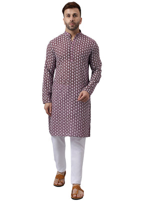 2 Pc Magenta Silk Kurta Pajama Set