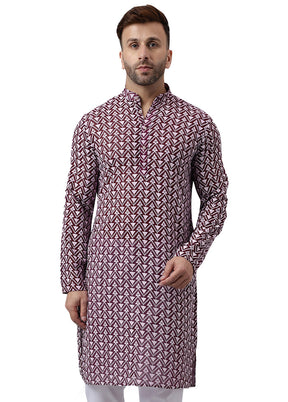 2 Pc Magenta Silk Kurta Pajama Set