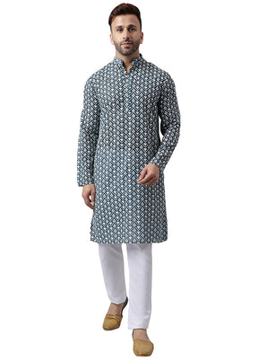 2 Pc Green Silk Kurta Pajama Set