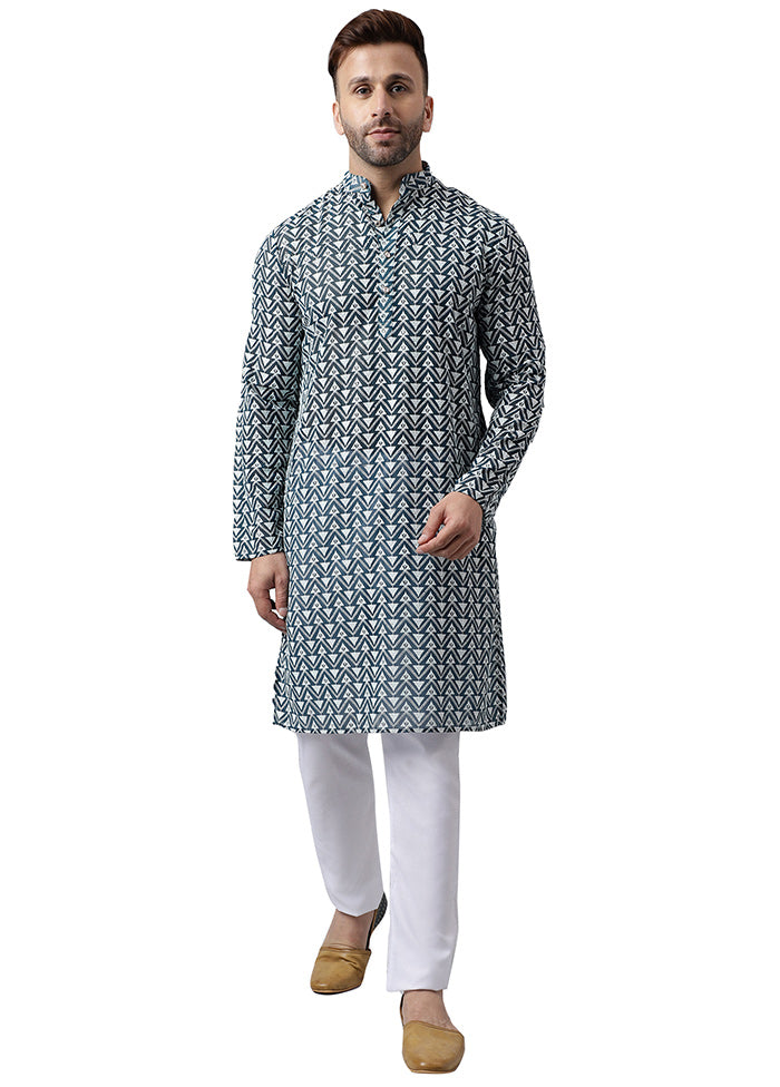 2 Pc Green Silk Kurta Pajama Set