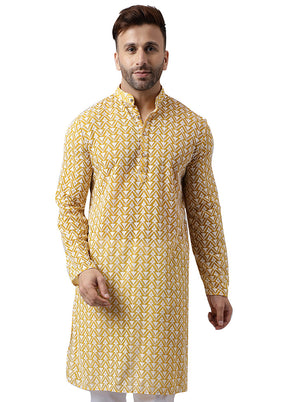 2 Pc Yellow Silk Kurta Pajama Set