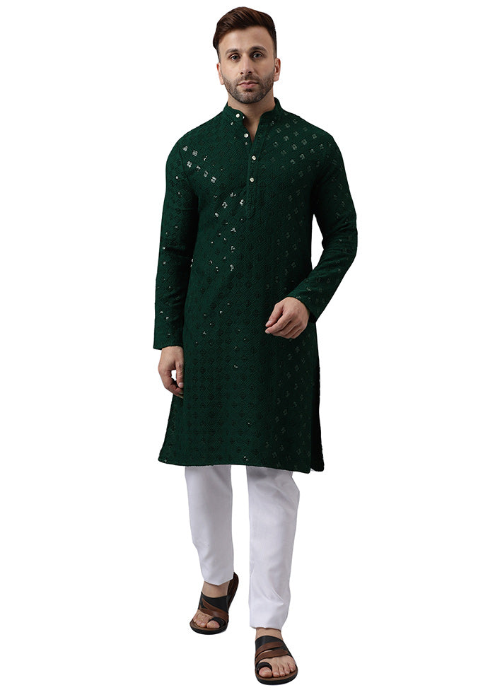 2 Pc Green Silk Kurta Pajama Set