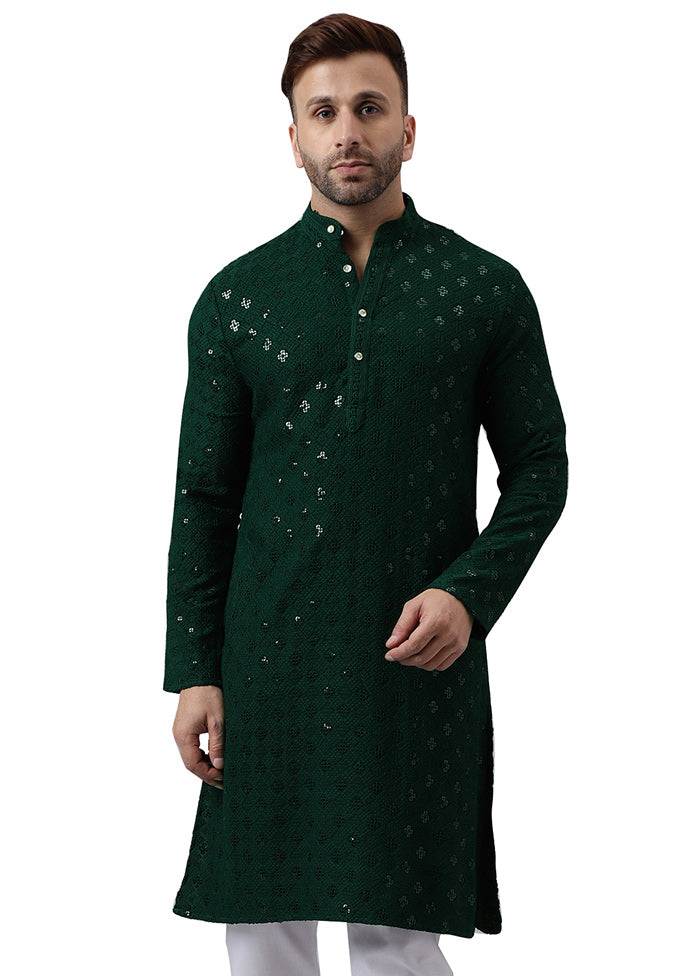 2 Pc Green Silk Kurta Pajama Set