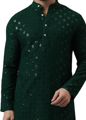 2 Pc Green Silk Kurta Pajama Set