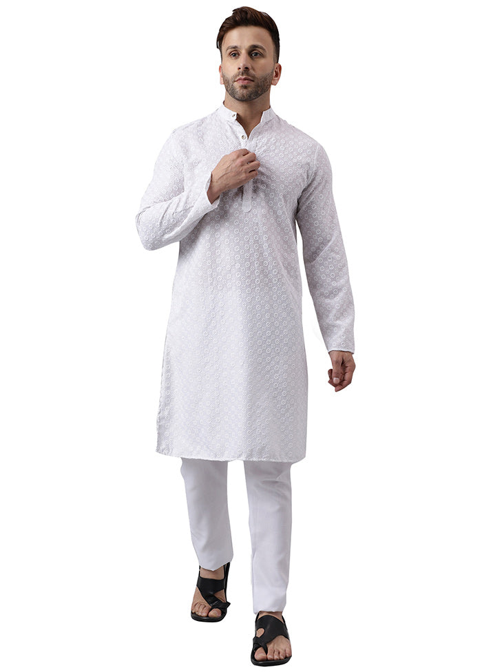 2 Pc White Silk Kurta Pajama Set