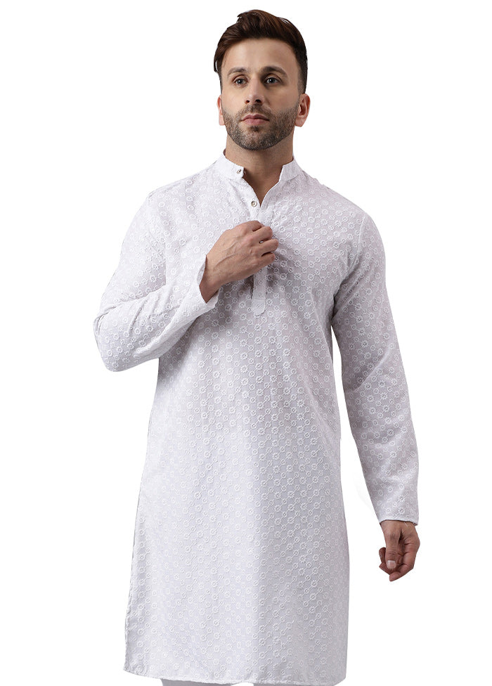 2 Pc White Silk Kurta Pajama Set