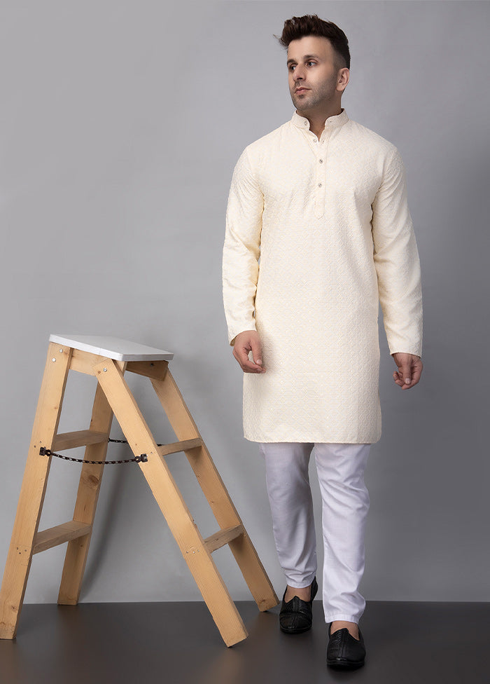 2 Pc Cream Viscose Kurta Pajama Set