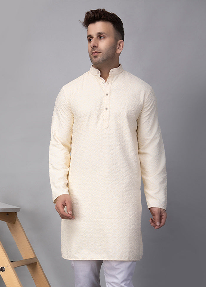 2 Pc Cream Viscose Kurta Pajama Set