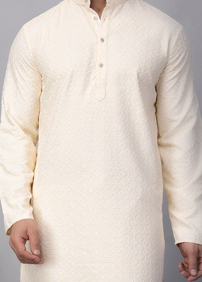 2 Pc Cream Viscose Kurta Pajama Set