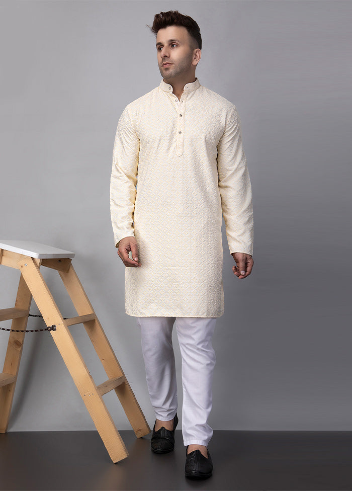 2 Pc cream Viscose Kurta Pajama Set