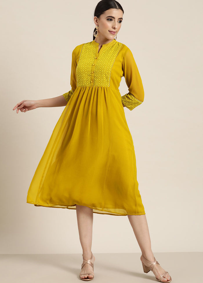 Mustard Readymade Pure Georgette Indian Dress