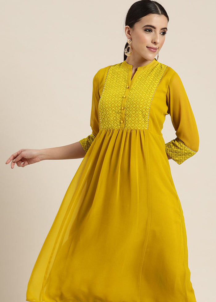 Mustard Readymade Pure Georgette Indian Dress