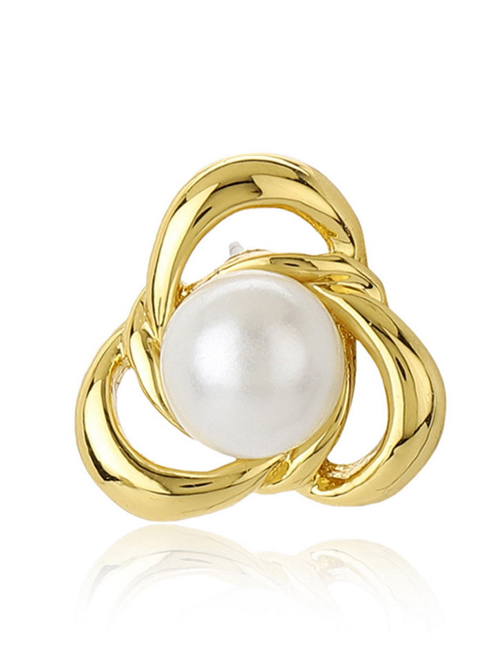 Estele Stylish Trendy Fancy Party Wear 24Kt Gold Plated White Flux Pearl Stud Earrings - Indian Silk House Agencies