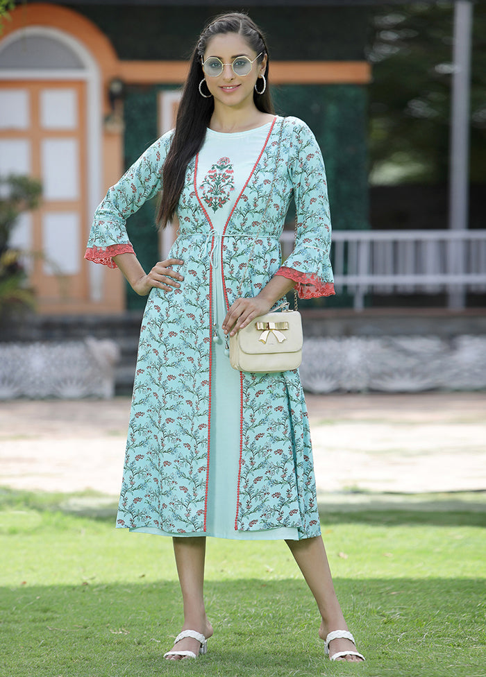 Sky Blue Readymade Pure Rayon Indian Dress