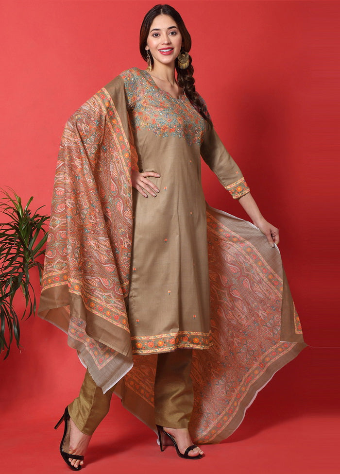 3 Pc Brown Digital Print Unstitched Cotton Salwar Suit VDSL25112024 - Indian Silk House Agencies