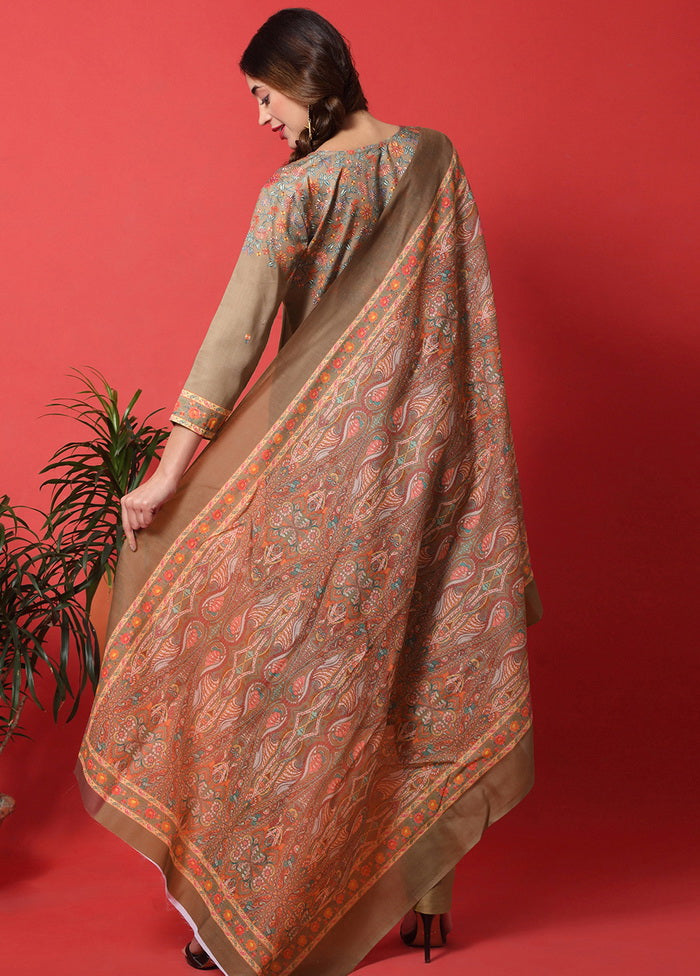 3 Pc Brown Digital Print Unstitched Cotton Salwar Suit VDSL25112024 - Indian Silk House Agencies