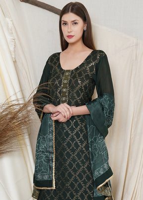 3 Pc Green Chinon Chiffon Unstitched Suit Set VDSL031122 - Indian Silk House Agencies