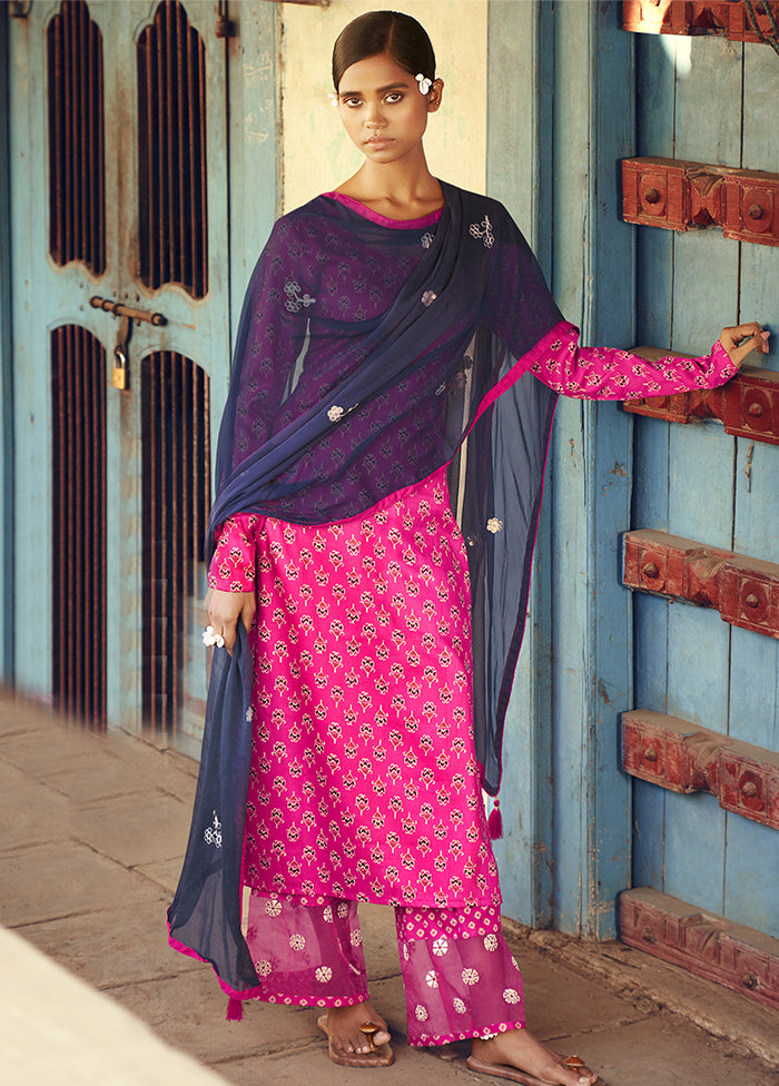 3 Pc Magenta Unstitched Pure Cotton Suit Set VDSL250323 - Indian Silk House Agencies