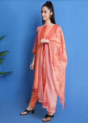 3 Pc Orange Unstitched Silk Printed Suit Set VDSL310329 - Indian Silk House Agencies