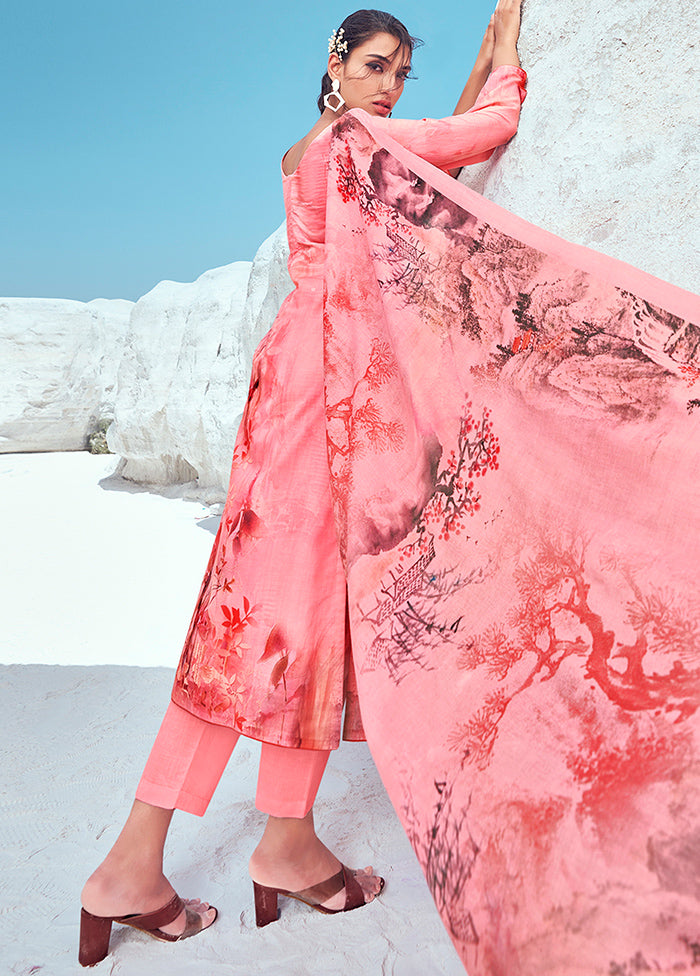 3 Pc Pink Unstitched Cotton Printed Suit Set VDSL120424 - Indian Silk House Agencies