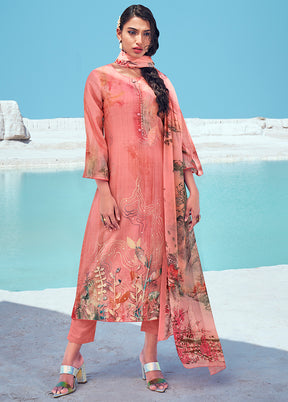 3 Pc Peach Unstitched Cotton Suit Set VDSL120426 - Indian Silk House Agencies