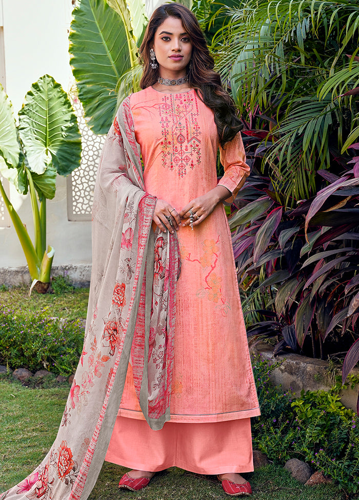 3 Pc Peach Unstitched Cotton Suit Set VDSL130423 - Indian Silk House Agencies