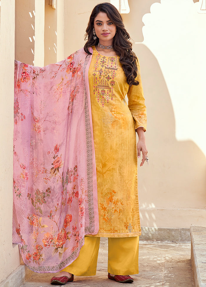 3 Pc Yellow Unstitched Cotton Suit Set VDSL130428 - Indian Silk House Agencies