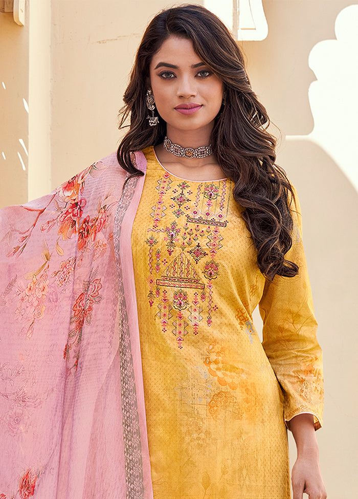 3 Pc Yellow Unstitched Cotton Suit Set VDSL130428 - Indian Silk House Agencies