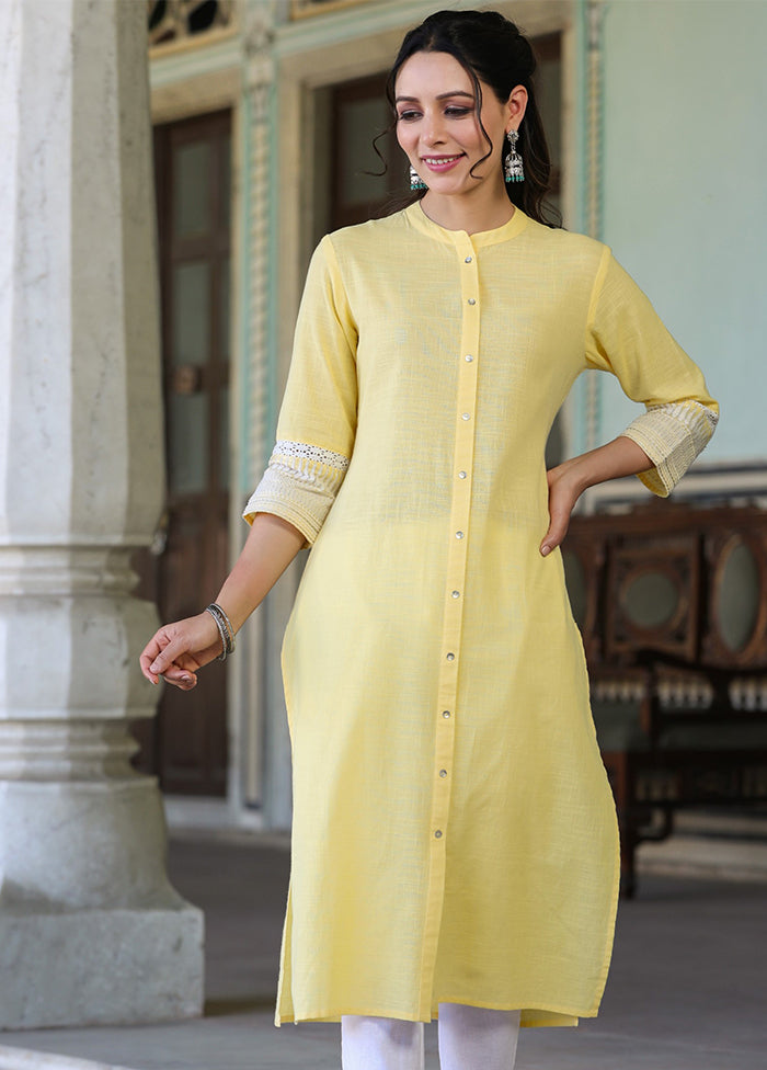 Yellow Readymade Cotton Kurti