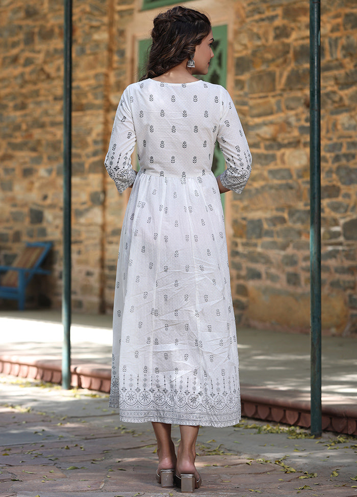 White Readymade Cotton Indian Dress