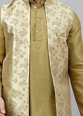 3 Pc Mehendi Viscose Nehru Set