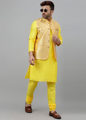 3 Pc Yellow Viscose Nehru Set