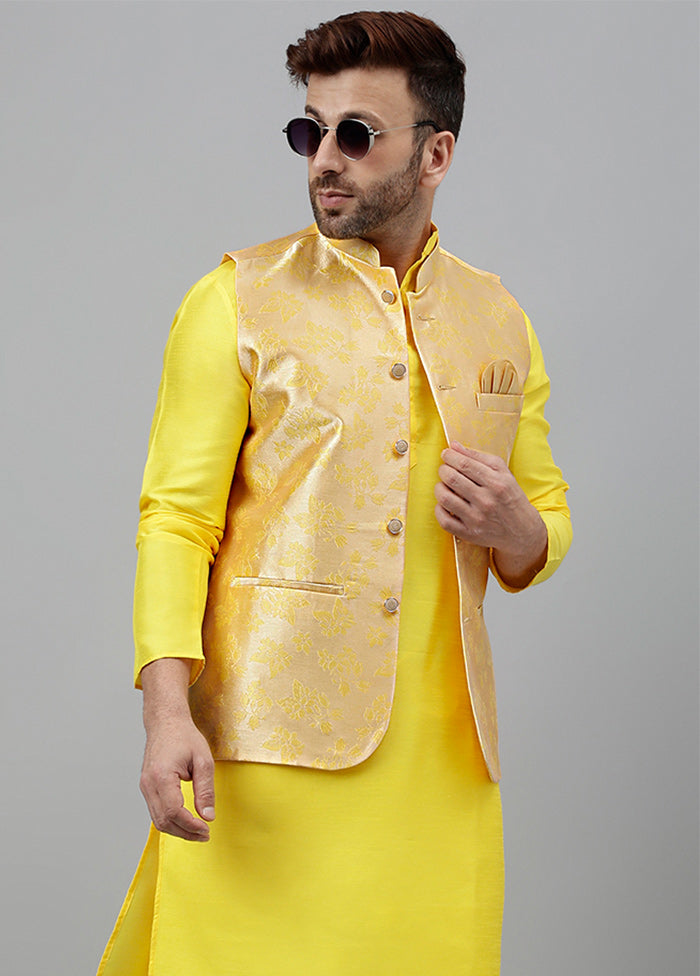 3 Pc Yellow Viscose Nehru Set