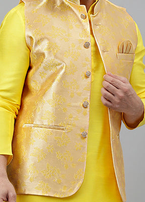 3 Pc Yellow Viscose Nehru Set