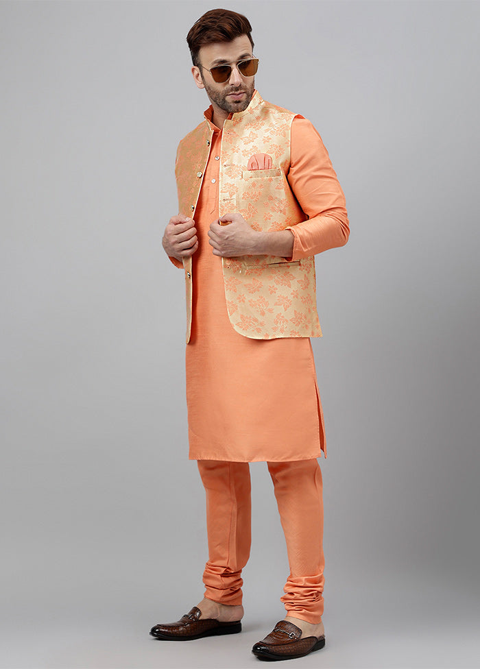 3 Pc Peach Viscose Nehru Set