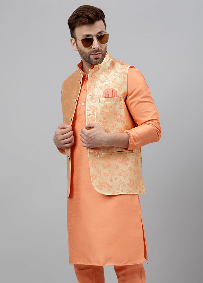 3 Pc Peach Viscose Nehru Set