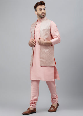 3 Pc Pink Dupion Silk Nehru Set