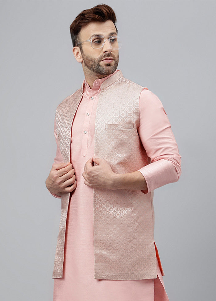 3 Pc Pink Dupion Silk Nehru Set