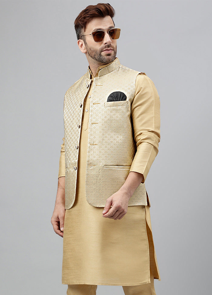 3 Pc Cream Viscose Nehru Set