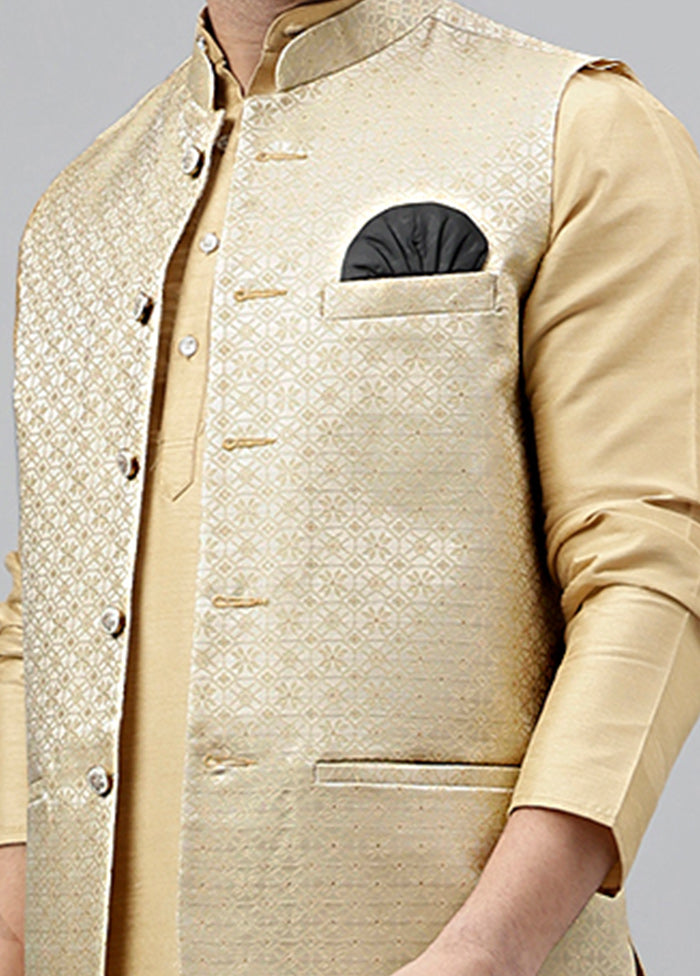 3 Pc Cream Viscose Nehru Set