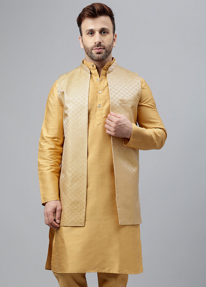 3 Pc Cream Dupion Silk Nehru Set