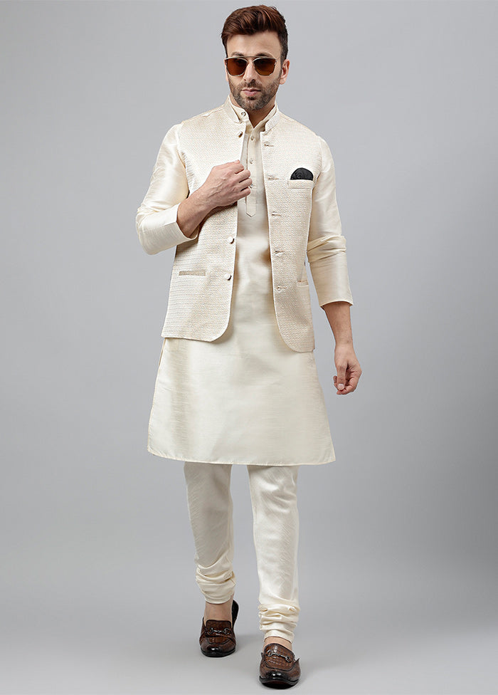 3 Pc Cream Viscose Nehru Set