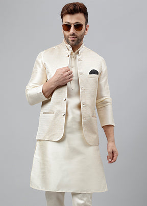 3 Pc Cream Viscose Nehru Set