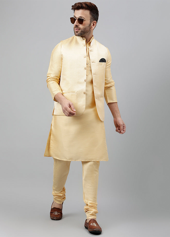 3 Pc Cream Viscose Nehru Set